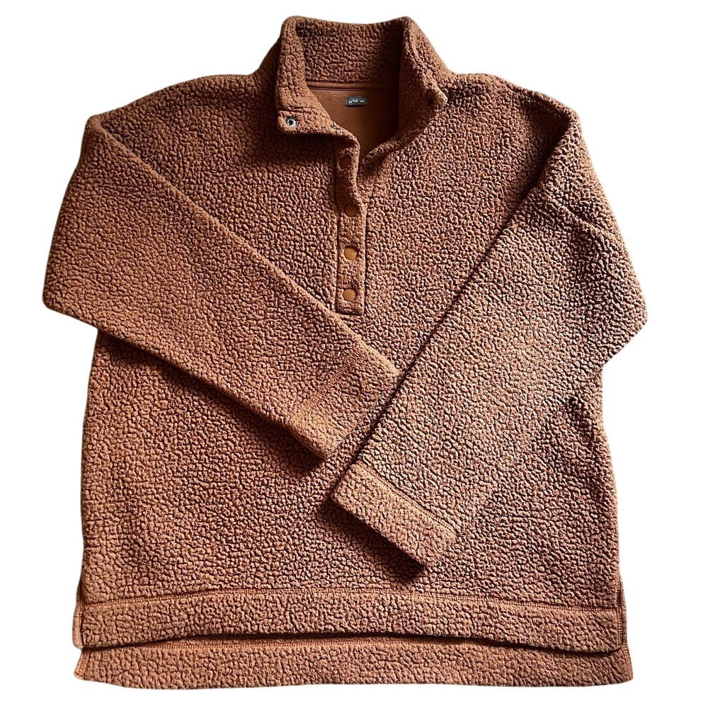 Aerie Women's‎ Medium Sherpa 1/4 Snap Button Burnt Orange Pullover